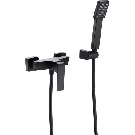 IMEX Set doccia serie ART con corpo in ottone tubo flessibile metallo 180 cm supporto doccia ABS maniglia quadrata cartuccia ceramica Ø35 mm finitura nero opaco – Imex-BDAR025-5NG