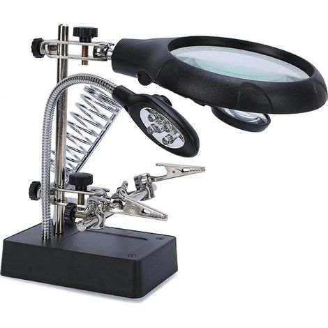 Loupe sur pied avec support, 5 LED, fer à souder multifonctionnel, troisième aiguille pour ingénieur en électronique, horloger, réparateur de montres et soudeur (1/5)