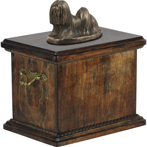 Urne funéraire pour chien Lhasa Apso, ornée d'une statuette, élégante urne de style classique signée Art-Dog (1/5)