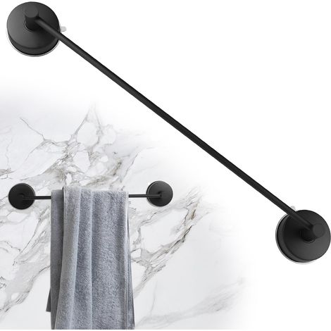 55cm Porte-Serviettes à Ventouse 304 Acier INOX Crochets à Ventouse sans Percer, Barre Porte-Serviettes de Salle de Bain étanche à Vide Capacité de Charge 5KG/PC Noir pour Paroi de Douche (1/5)