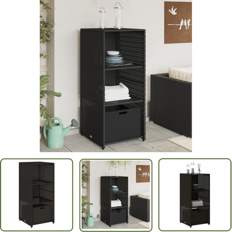 The Living Store Armoire de rangement de jardin noir 50x55x115 cm résine tressée - Meuble De Jardin - Coffre De Jardin - Rangement Exterieur - Armoire De Jardin - Résine Tressée (1/5)