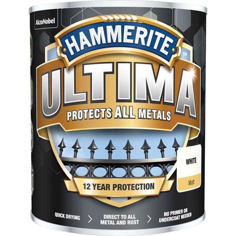 Hammerite Ultima Matt White Metal Paint - 750ml, Perfect for Indoor and Outdoor Metal Surfaces (1/3)