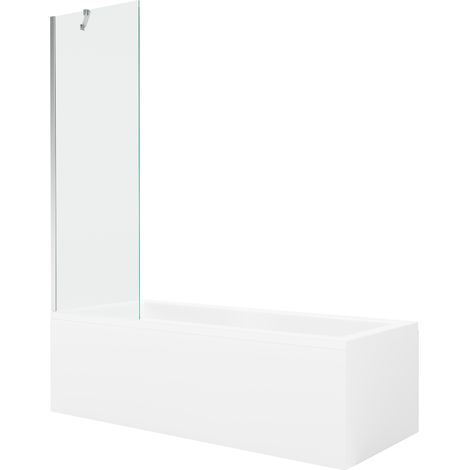 Mexen Cubik rechteckige Badewanne 150 x 70 cm mit Verkleidung und 1-flügeliger Duschwand 60 cm, transparent, chrom - 550315070X