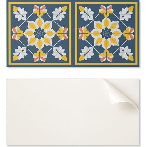 Revestimiento mural de vinilo autoadhesivo con gr谩ficos para cocina, 100x50 cm, estampado floral sim茅trico.