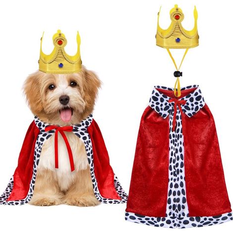 Irovami Ensemble cape et couronne de roi pour chien, déguisement d'Halloween amusant, rouge (1/5)