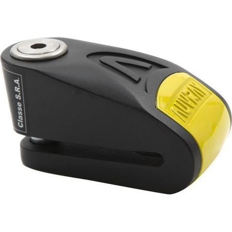 Candado de disco Auvray B-lock 14 con alarma - negro/amarillo, diámetro del pasador 14 mm (clase S.R.A. y ART)