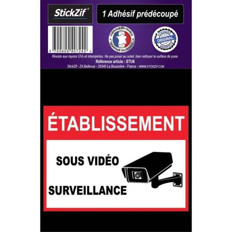 ADHESIF PRE DECOUPE ETABLISSEMENT SOUS VIDEO SURVEILLANCE X1