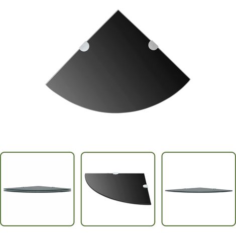 Eckregal -  Eckregale 2 Stk. mit Verchromten Halterungen Glas Schwarz (1/5)