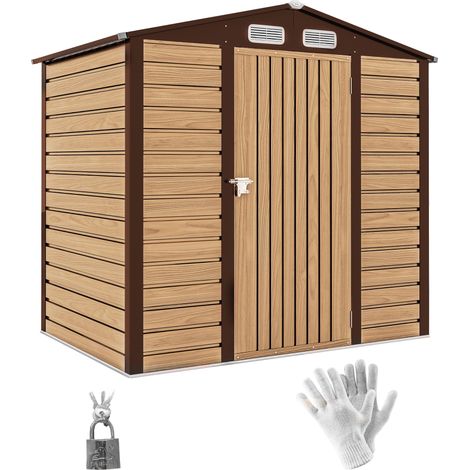 Abri de Jardin 2,27 m² Gants inclus porte Verrouillable ventilations Acier renforcé 190 x 131 x 188 cm Chêne (1/5)