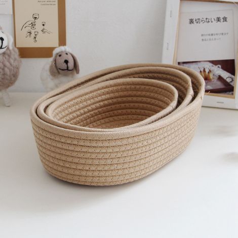 3-teiliges Aufbewahrungsbox-Set, verschiedene Bürokörbe, Kosmetik- und Geschenkkorb, handgewebter Aufbewahrungskorb aus Baumwollgarn für den Eingangsbereich, bootsförmiger Korb, khakifarbener bootsför (1/5)