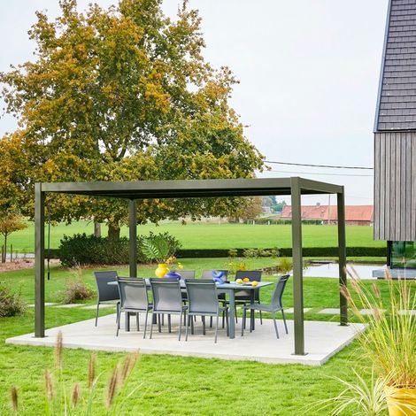 Pergola bioclimatique kaki. aluminium et acier. 3x4m. lames orientables