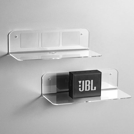 Etagere Murale Lot de 2, Agrandissez facilement l'espace mural - 22,9cm petite Etagere Murale en Acrylique pour chambre, Salle de Bains, Cuisine, Salon, Bureau, avec 4 Clips Câble, Transparent (1/5)