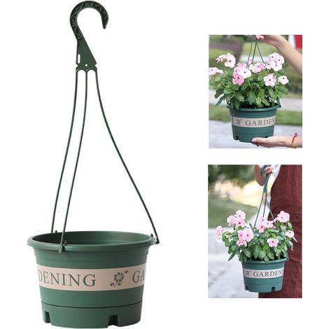 Pot suspendu de jardin en plastique avec crochet, support pour plantes fleuries, pot à accrocher extérieur (1/5)