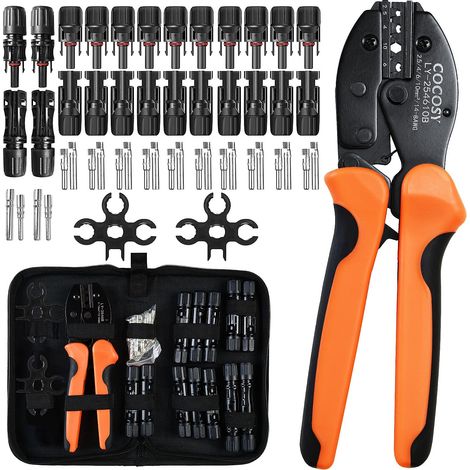 Lot de 12 paires de pinces à sertir solaires pour fiches solaires de 4 à 10 mm², 2 clés, 1 sac de transport - Pour l'installation de systèmes solaires sur les toits, les balcons, les bateaux (1/5)