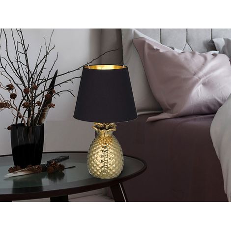 LED Tischleuchte Keramik Ananas Gold mit Stoffschirm Schwarz Gold, Höhe 43cm (1/5)
