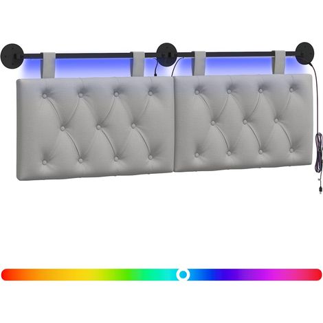 Testiera Testata del letto sospesa Con luce LED Grigio Nuvola Tessuto (1/5)