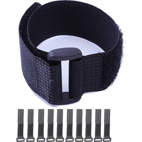 Attaches câbles auto-agrippantes noires, bandes nylon auto-adhésives réutilisables réglables avec boucles pour rangement et fixation (1/5)