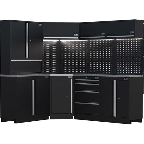 Arredamento modulare in lamiera SOGI ARR-OFF-3895 per officina e garage - piano in acciaio inox - 3895x466x2000 mm (1/5)