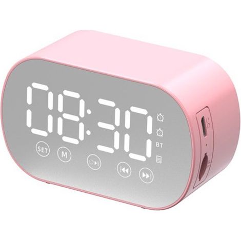 Sveglia con altoparlante Bluetooth - con display a specchio a LED, radio, previsioni del tempo - due allarmi potenti - adatta a chi ha il sonno pesante - rosa (1/2)