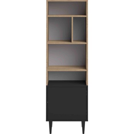 Bibliothèque en bois noir avec placard et niche de rangement - BI6005 (1/2)
