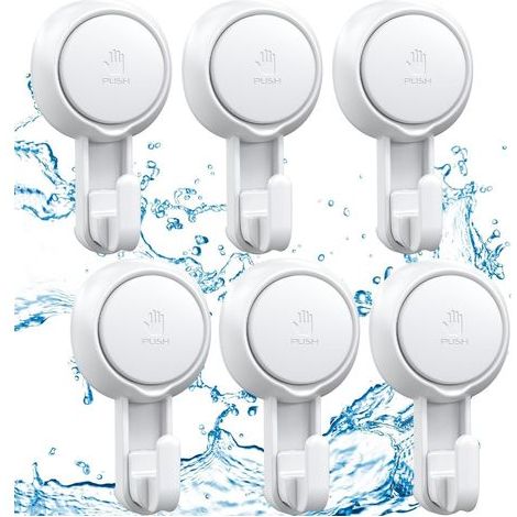 Set of 6 Powerful 5KG Wall Suction Cup Hooks, Plastic Vacuum Hooks for Towels, Bathrobes, Coats, and Dishcloths (1/5)
