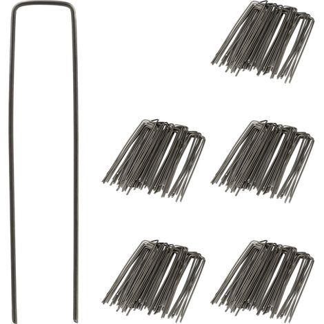 Relaxdays Picchetti a U, Set 250 Puntelli, L: 15 cm, Ø 2mm, Chiodi per Tende da Campeggio e Teli Pacciamatura, Antracite (1/5)