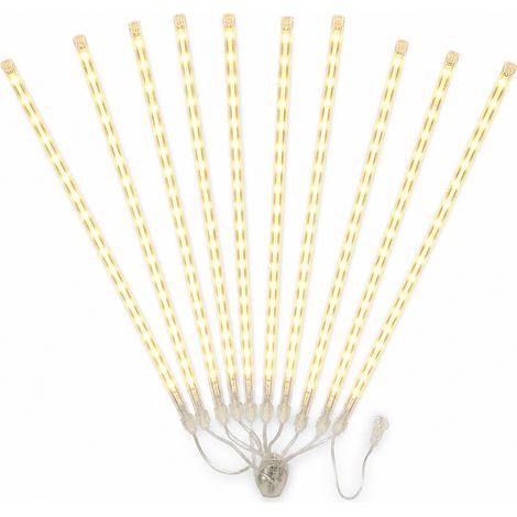 Guirlande LED Solaire Pluie de Météores Blanc Chaud, Étanche, 8 Tubes 192 LED pour Jardin Extérieur (1/5)