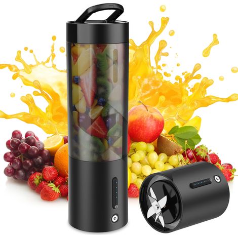 Personal Portable Blender For Shakes Smoothies, ic Usb Rechargeable, Mini Juicer Mixer With Handle Lid, Black