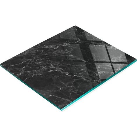 Tablero decorativo multifuncional de vidrio templado con efecto m谩rmol negro, 60x52 cm.