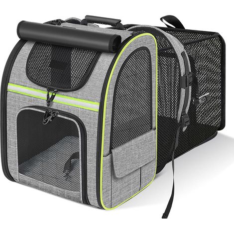 Sac à dos extensible pour chat - Sac à dos pliable pour chats et petits chiens jusqu'à 5 kg - Maille respirante sur 4 côtés - Plusieurs ouvertures et fermetures éclair verrouillables - Idéal pour les  (1/5)