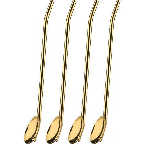 Cuillère À Thé Glacé - Cuillère-Maille Avec Paille Intégrée En Acier Inoxydable - 21,6 cm - Pour Boissons Fraîches Cafés Cocktails - Lot De 4