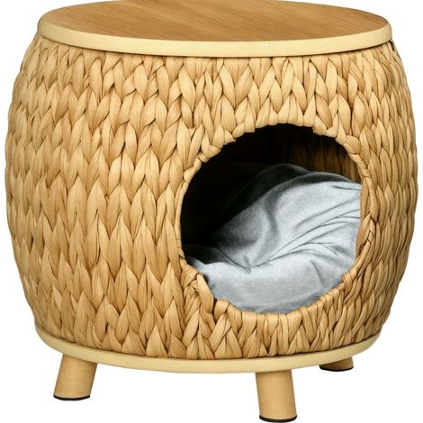 Cuccia per gatti in giacinto d'acqua con cuscino lavabile 44 x 43 x 42 cm marrone chiaro (1/4)