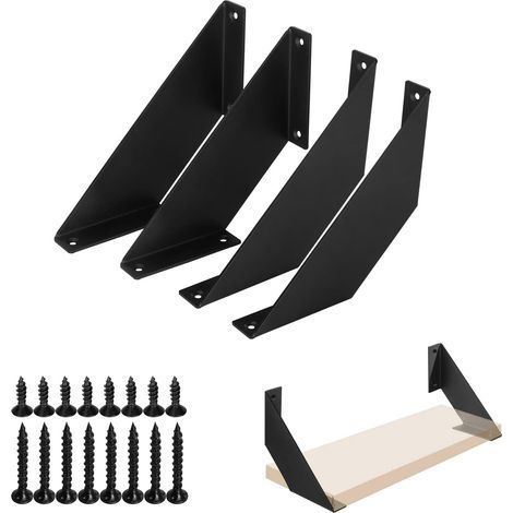 Support Etagere Metal Noir 10cm 4 pièces, Equerre Etagere Murale Équerres Étagère Robuste, Support d'étagère à 90 degrés Support Mural (1/5)