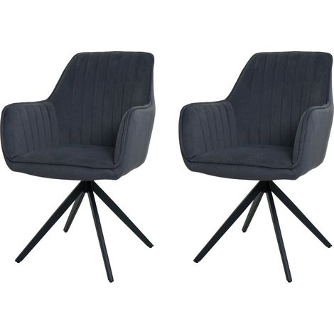 Lot de 2 chaises de salle à manger HWC-L79, chaise de cuisine fauteuil chaise avec accoudoirs, pivotante Auto-Position tissu/ (1/5)