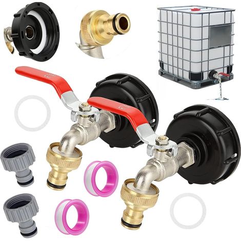 Lot de 2 Robinet Cuve IBC 1000L, Raccord Filetage 1/2", Laiton Alliage, Pour Arrosage Jardin (1/5)