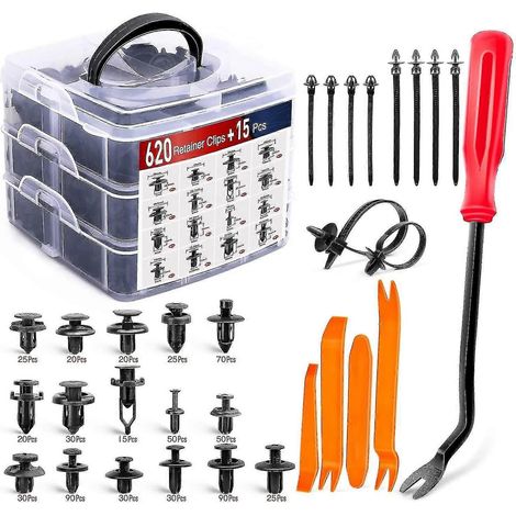 Kit de 635 clips de fixation à pression pour automobile - Rivets en nylon pour pare-chocs et ailes (1/5)