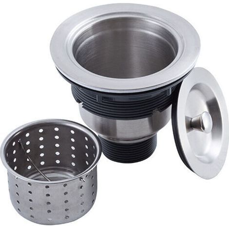 Abflussmontageset für Küchenspülen, mit Abflusskorb für Küchenspülen, Spülbeckenstöpsel und Abdeckung, Edelstahl 304, 3-1/2 Zoll (1/4)
