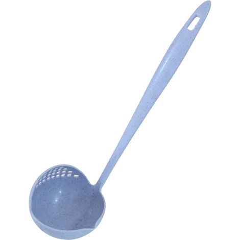 Cuillère et écumoire 2-en-1 (bleu), ustensile de cuisine, louche et spatule perforée, accessoire culinaire pratique, pour cuisiner et servir, lot unique, couleur azur. (1/5)