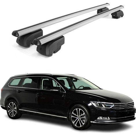 OMAC Aluminium Dachträger Querträger für VW Passat B8 Variant 2014-2019 Pre-FL – City Crash – ISO/PAS 11154:2006 – Abschließbar – Max. 75 kg – 2 Stangen Silber (1/5)