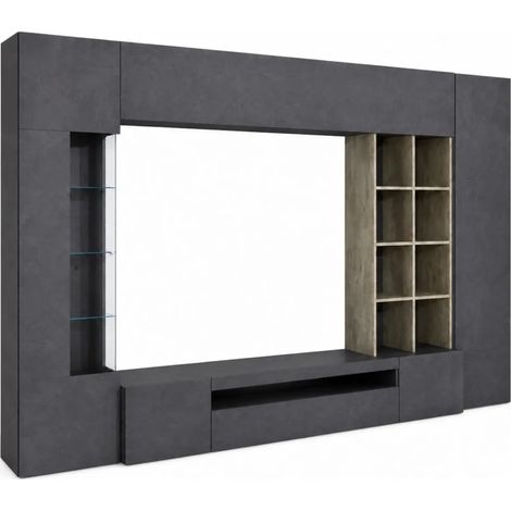 Parete da Soggiorno Mobile TV Vetrina Pensili 290 cm Ardesia Acero (1/4)