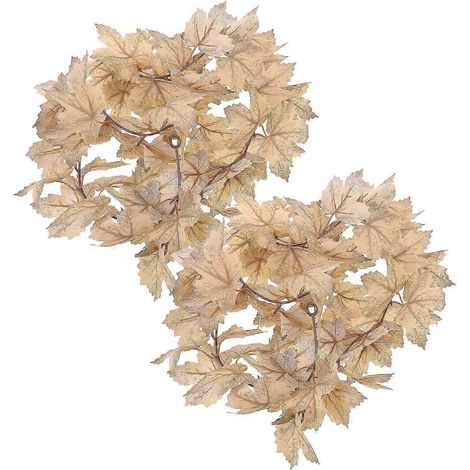 Guirlande de feuilles d'érable en soie gris clair réalistes, lot de 2, fausses feuilles d'automne décoratives pour Thanksgiving, Halloween, centre de table automnal et cheminée (1/5)