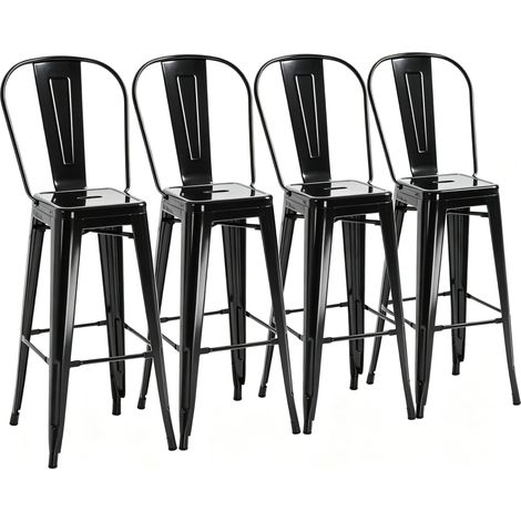 GagaTabourets de bar empilables, dossier amovible, noir, lot de 4 (1/5)
