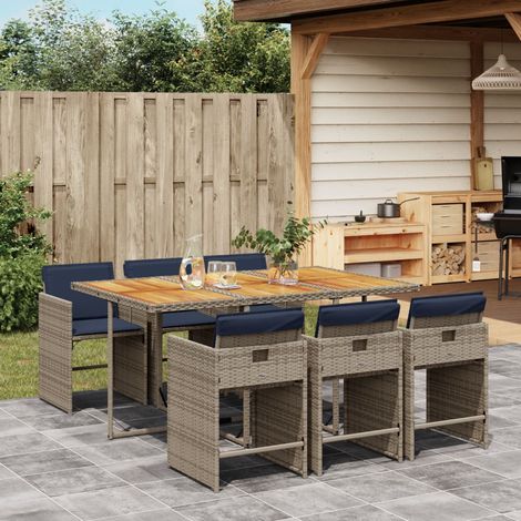 7-teiliges Garten-Ess-Set mit Kissen, grau, Polyrattan (1/5)