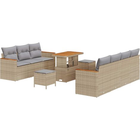Maison Exclusive - Conjunto de sofás de jardín 10 uds. Beige ratá (1/5)