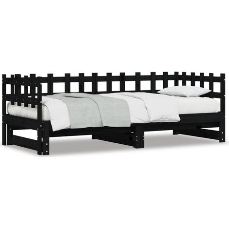 Lit coulissant Noir 2x(80x200) cm Bois de pin massif (1/5)