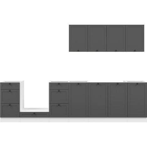 Cuisine complète 300 cm,Ensemble de meuble de cuisine coloris Blanc/Gris graphite, plan de travail non inclus (1/5)