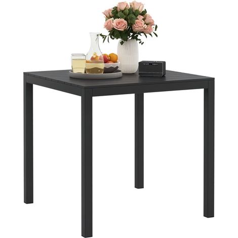 Table de jardin en aluminium, 73 x 73 cm, table de buffet résistante aux intempéries aspect bois, table de camping pour 4 personnes, noire