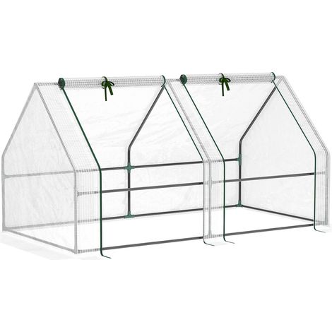 Mini Serre de Jardin mini serre tunnel 180L x 90l x 90H cm toit pointu Acier PE Haute densité 140 g/m² Anti-UV 2 fenêtres avec Zip enroulables Blanc