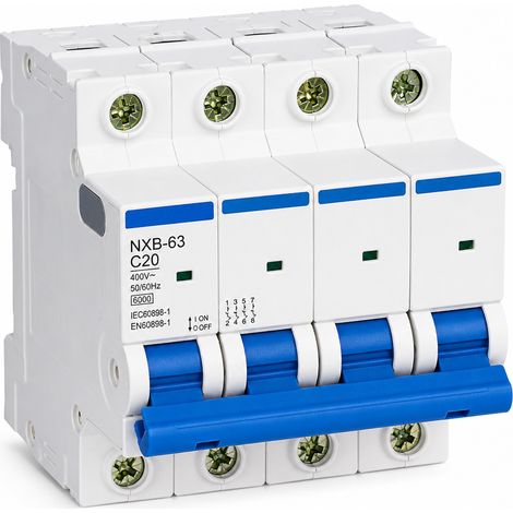 Disjoncteur miniature 4P 20A courbe C 6kA sans différentiel