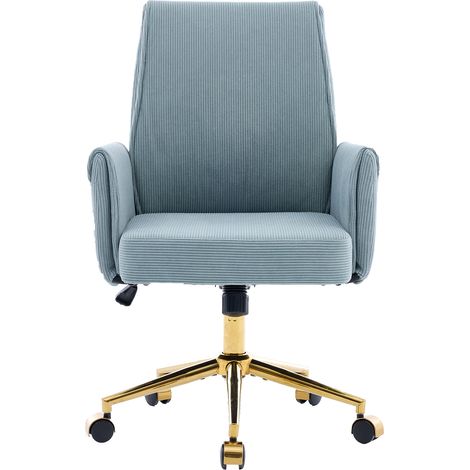 Sedia da ufficio girevole regolabile in velluto a coste blu con base dorata MODENUIT (1/5)